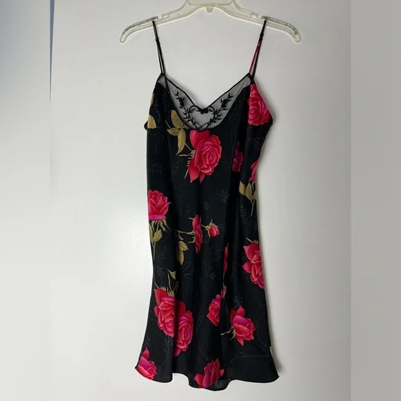 Vintage 90s Victoria’s Secret Silk Rose Chemise M Lace Trim